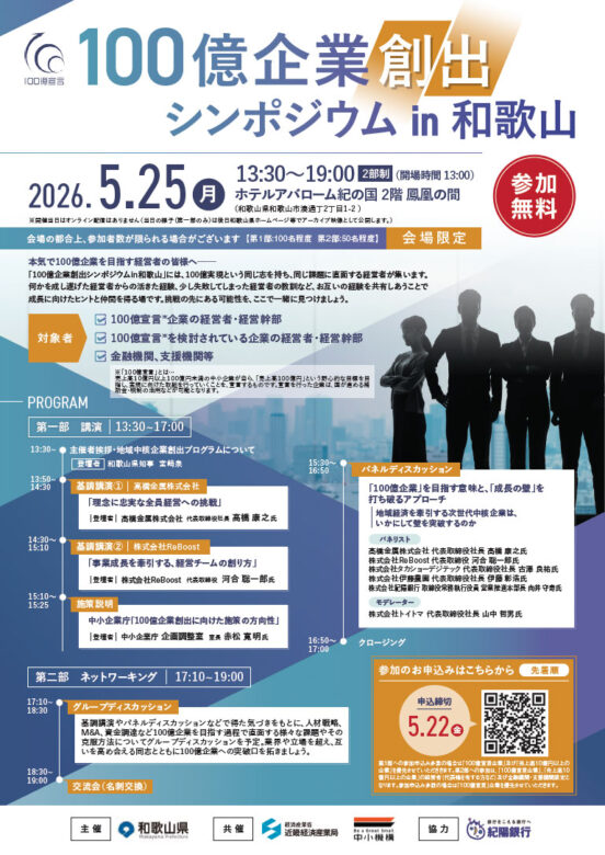 100億企業創出シンポジウム 和歌山県地域中核企業創出プログラム 和歌山県主催